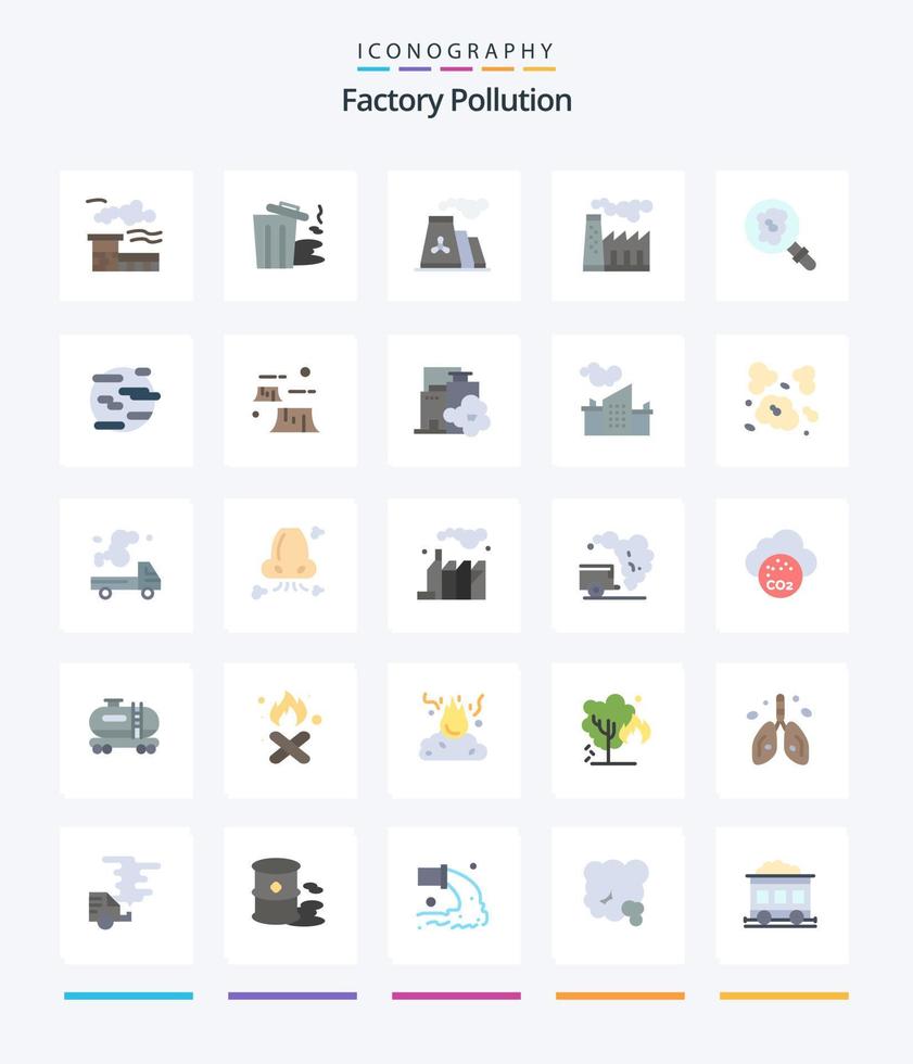 poluição de fábrica criativa 25 pacote de ícones planos, como fumaça. ajuda. poluição. ambiente. pesquisa vetor