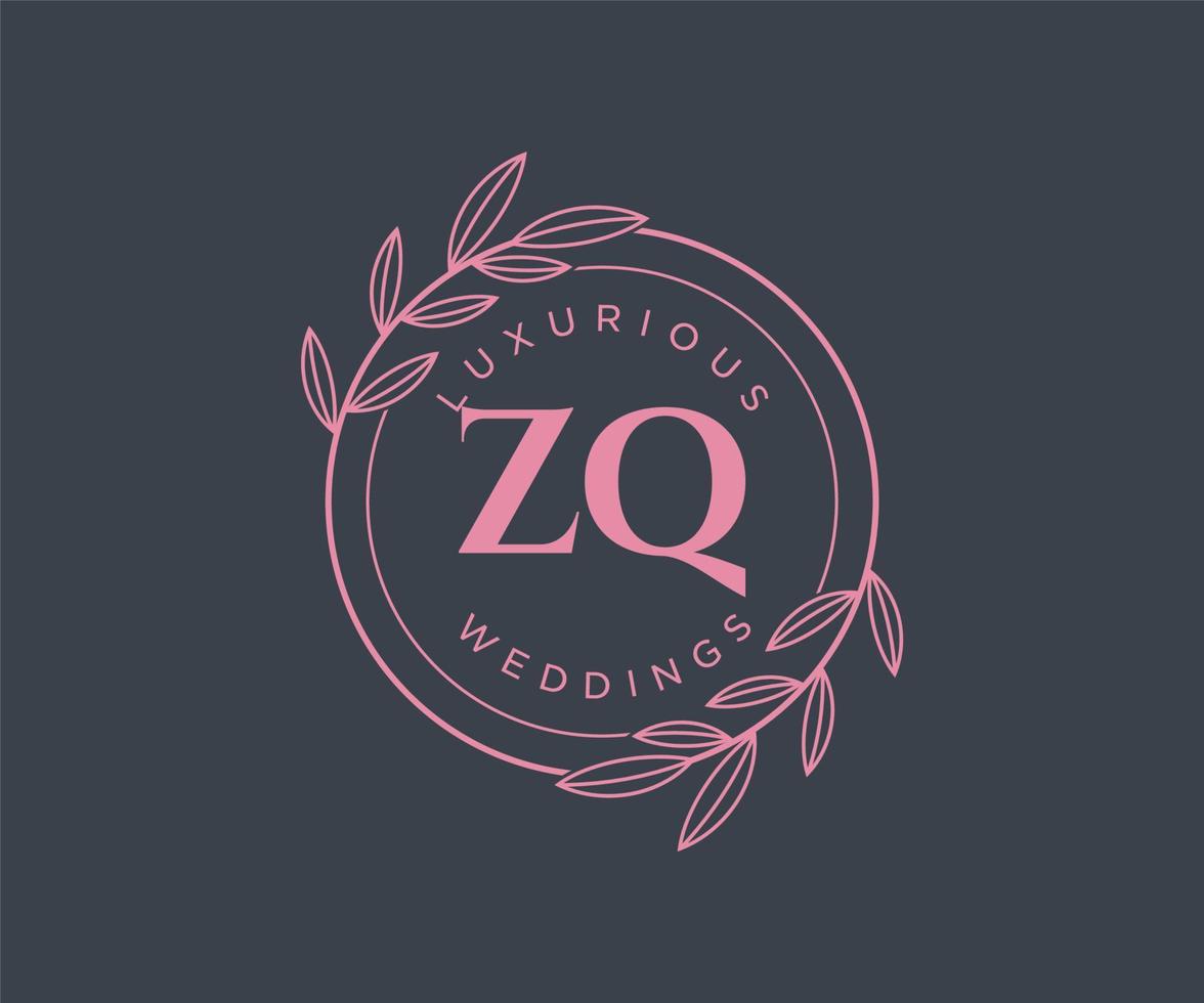modelo de logotipos de monograma de casamento de letra de iniciais zq, modelos modernos minimalistas e florais desenhados à mão para cartões de convite, salve a data, identidade elegante. vetor