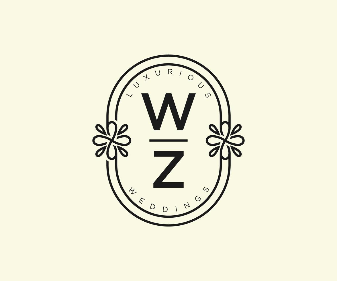 modelo de logotipos de monograma de casamento de carta de iniciais wz, modelos modernos minimalistas e florais desenhados à mão para cartões de convite, salve a data, identidade elegante. vetor