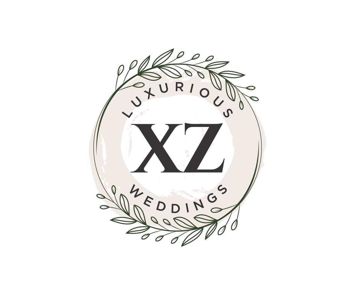 xz letras iniciais modelo de logotipos de monograma de casamento, modelos modernos minimalistas e florais desenhados à mão para cartões de convite, salve a data, identidade elegante. vetor