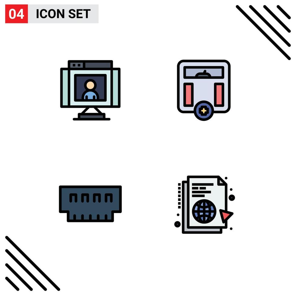 4 ícones criativos sinais e símbolos modernos de computadores de chamada vídeo saúde gadget elementos de design de vetores editáveis