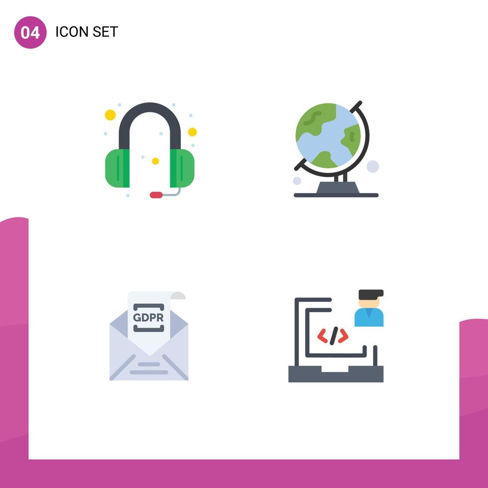 grupo de 4 ícones planos, sinais e símbolos para comissão de comunicações, mapa de fone de ouvido, elementos de design de vetores editáveis europeus