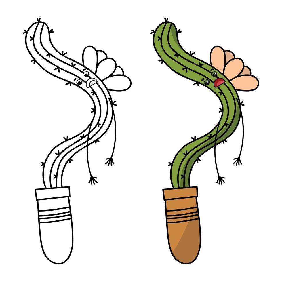 página do livro para colorir de cacto. cacto em vaso vetor