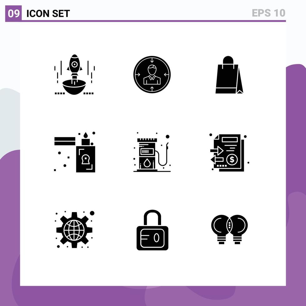 9 ícones criativos sinais modernos e símbolos de fogo compras hr bolsa de mão currículo elementos de design de vetores editáveis