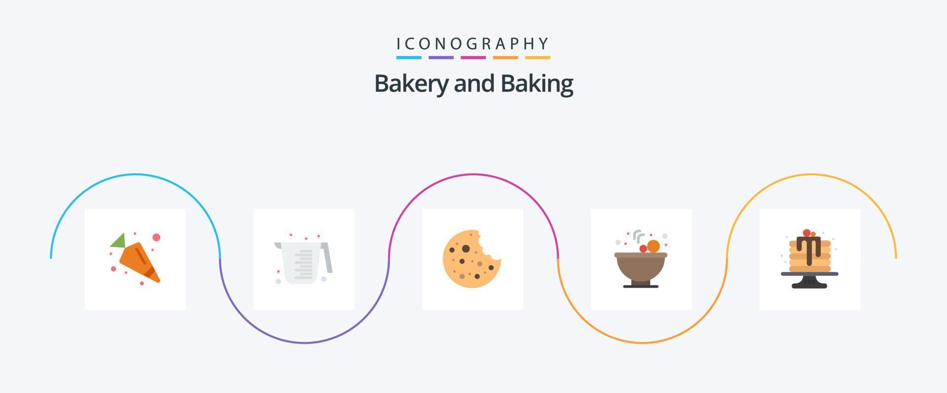 Baking Flat 5 Icon Pack incluindo . bolo. salsicha. aniversário. salada vetor