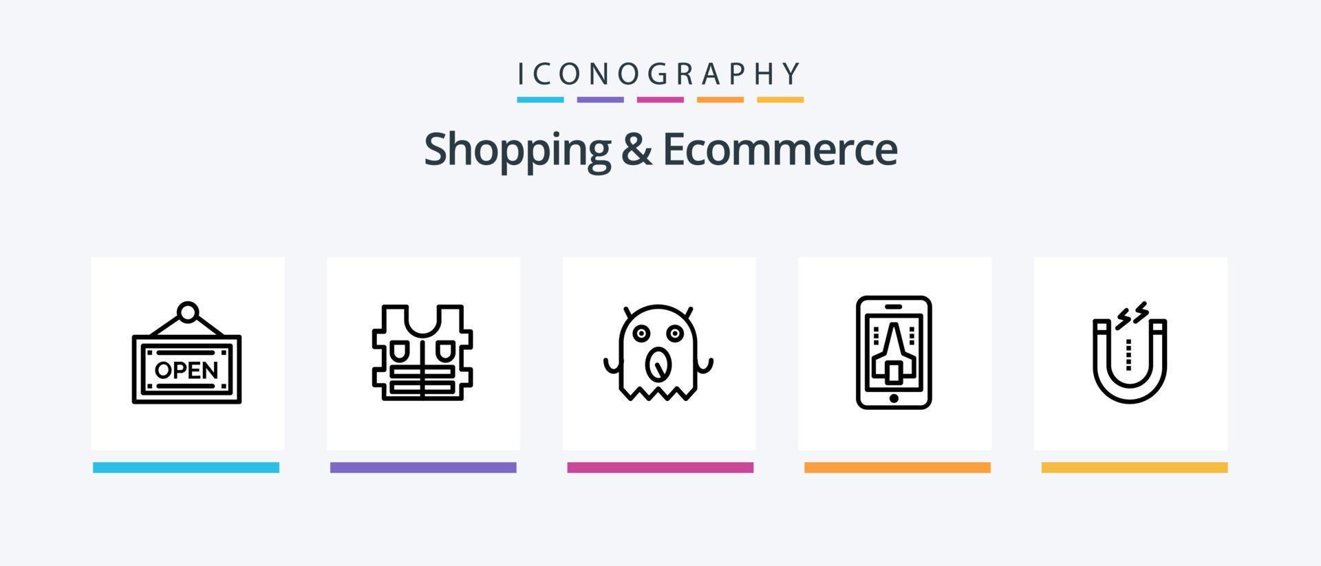 pacote de ícones de linha 5 de compras e comércio eletrônico, incluindo pacote. Estrela. mundo. favorito. loja. design de ícones criativos vetor