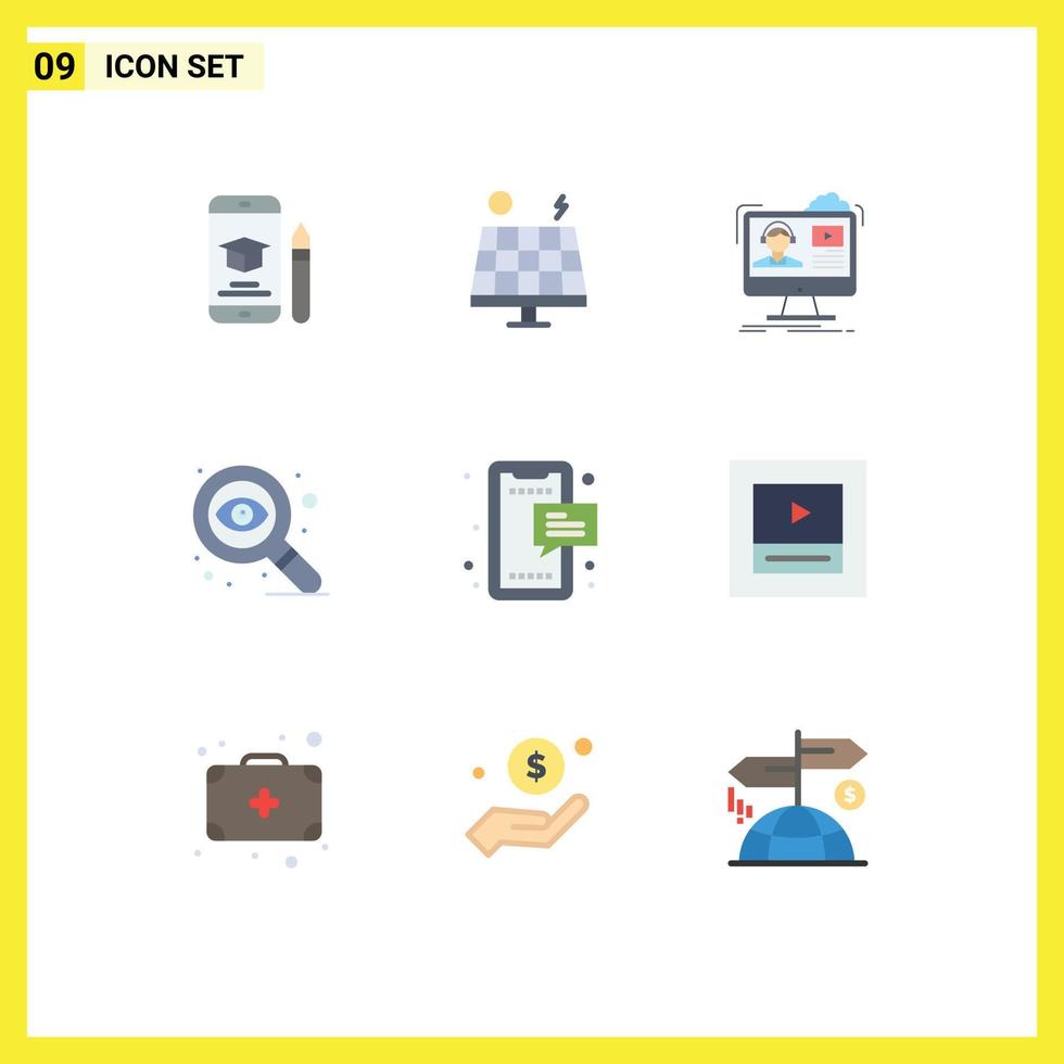 9 pacote de cores planas de interface de usuário de sinais e símbolos modernos de design solar de olhos sms elementos de design de vetores editáveis on-line