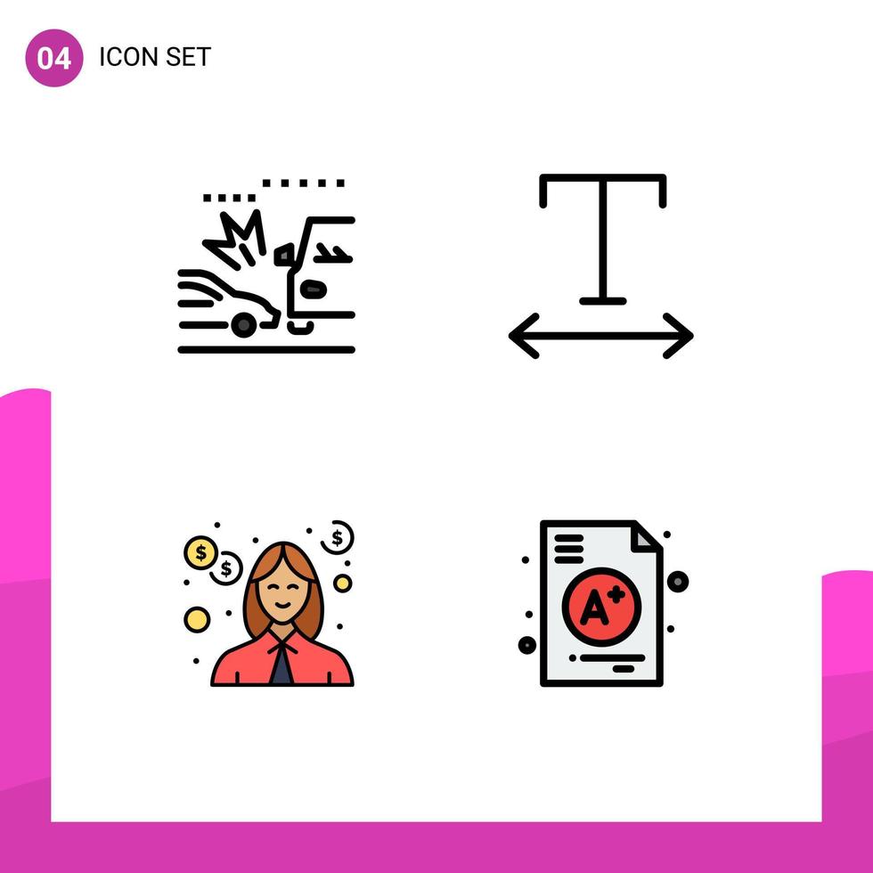 pacote de interface do usuário de 4 cores planas básicas de linhas preenchidas de dívida de esmagamento de dinheiro por acidente e elementos de design de vetores editáveis