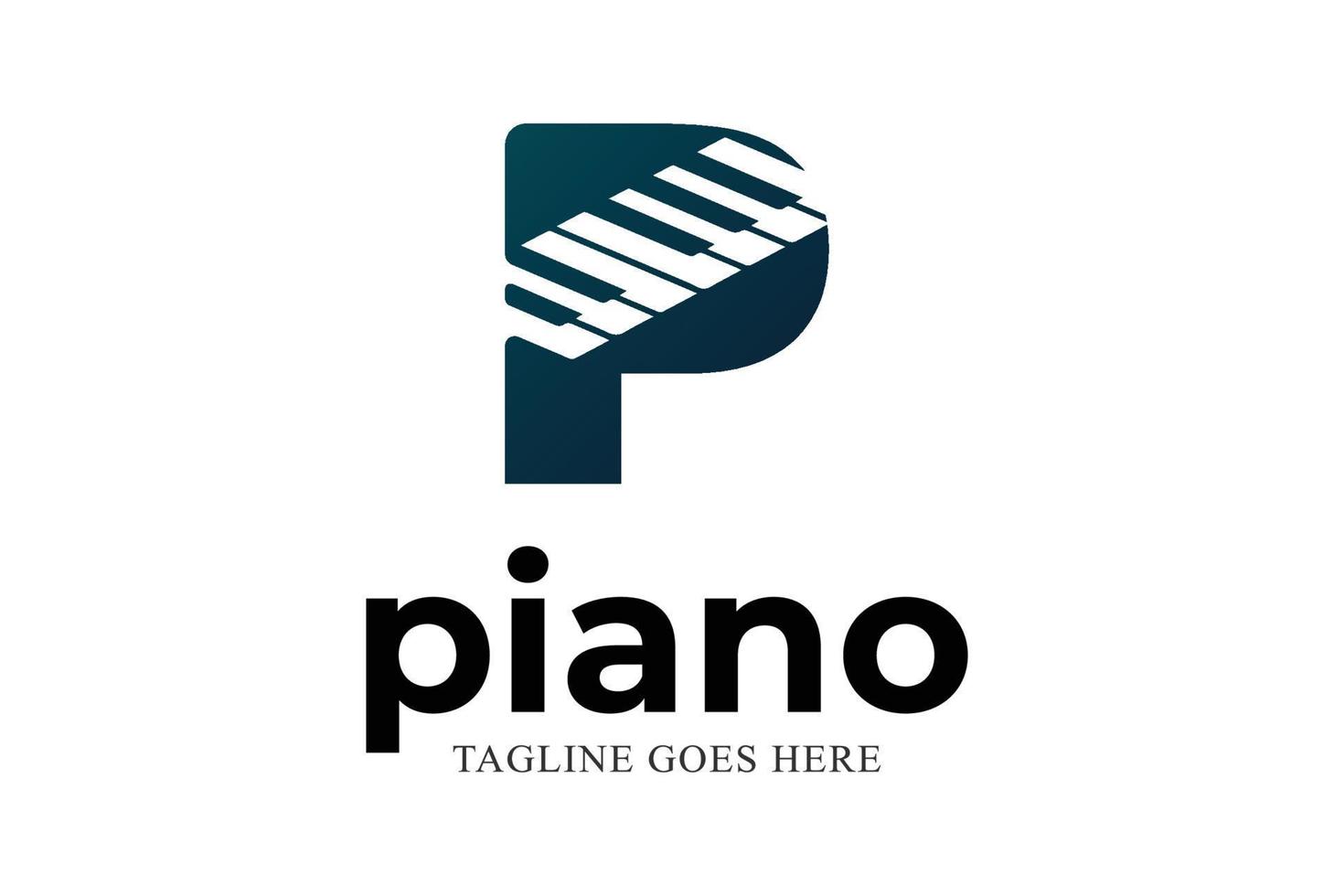 letra inicial p para logotipo de música de instrumento de piano vetor