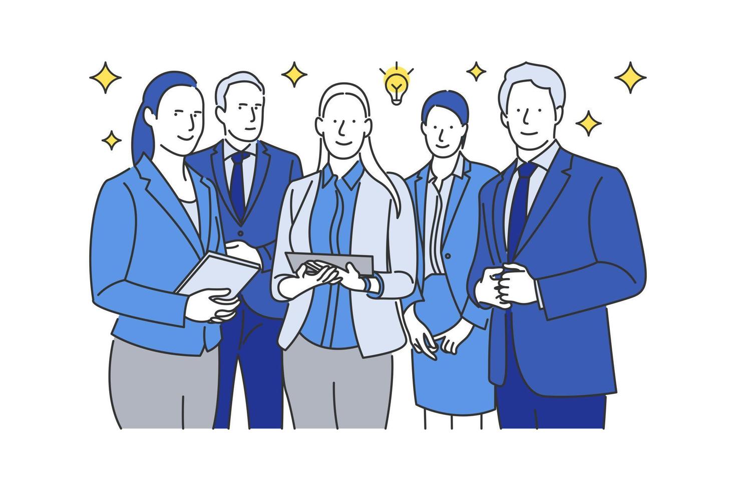 ilustração da equipe de negócios elegante que é brilhante em ideia e apresentação vetor