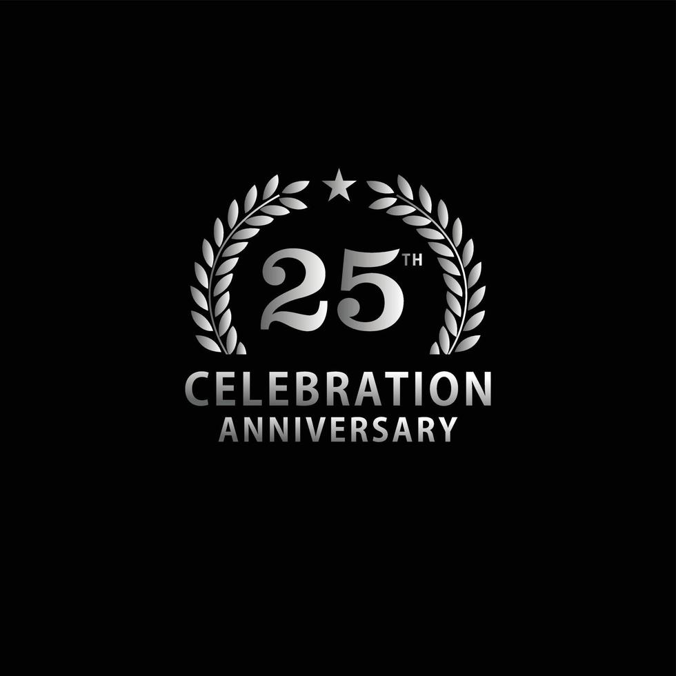 design de logotipo do 25º aniversário de prata, isolado em fundo preto vetor