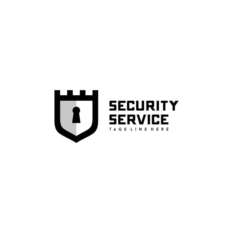 chave de escudo e ícone de design de logotipo de serviço de segurança de fortaleza vetor