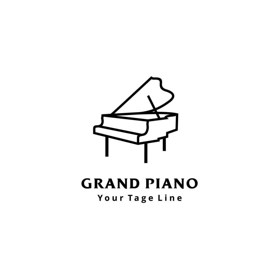 design de logotipo de arte de linha de piano de cauda vetor