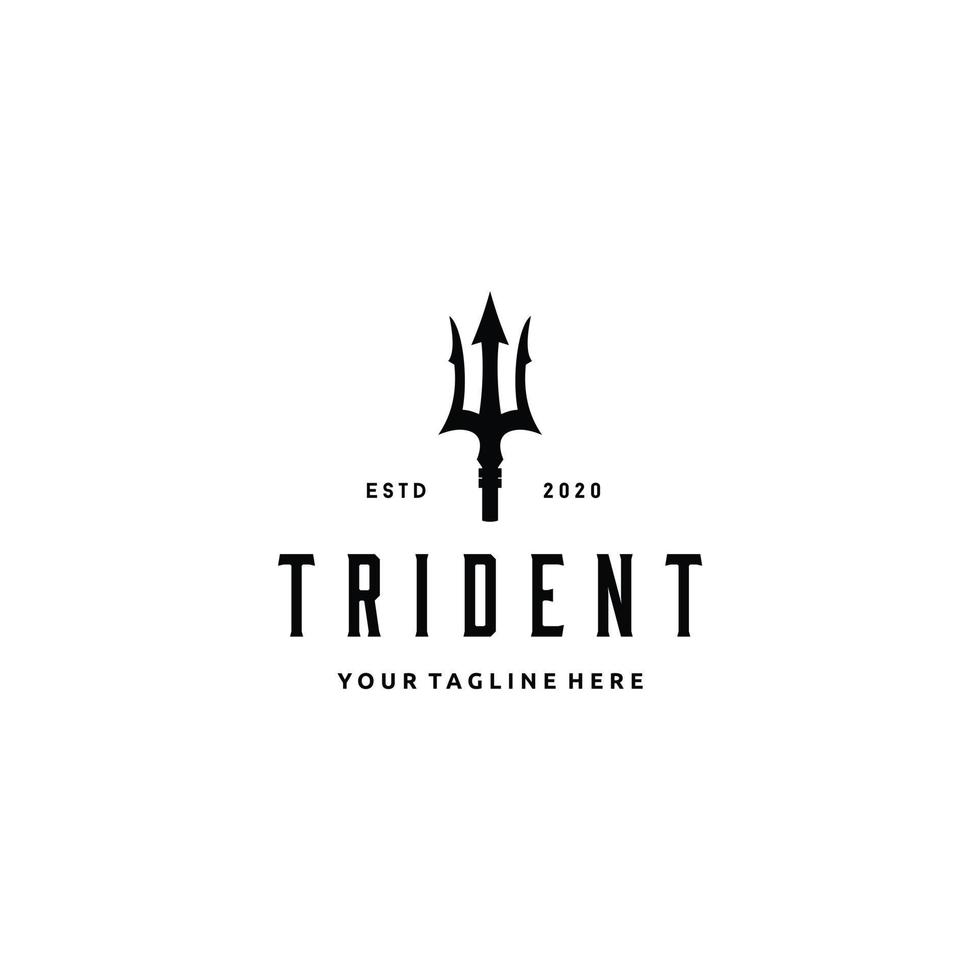 Lança tridente vintage de poseidon Netuno Deus Triton King logo design vetor