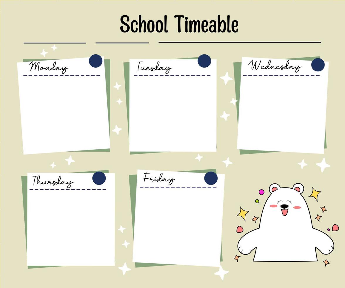 planner semanal ursinho kawaii vetor