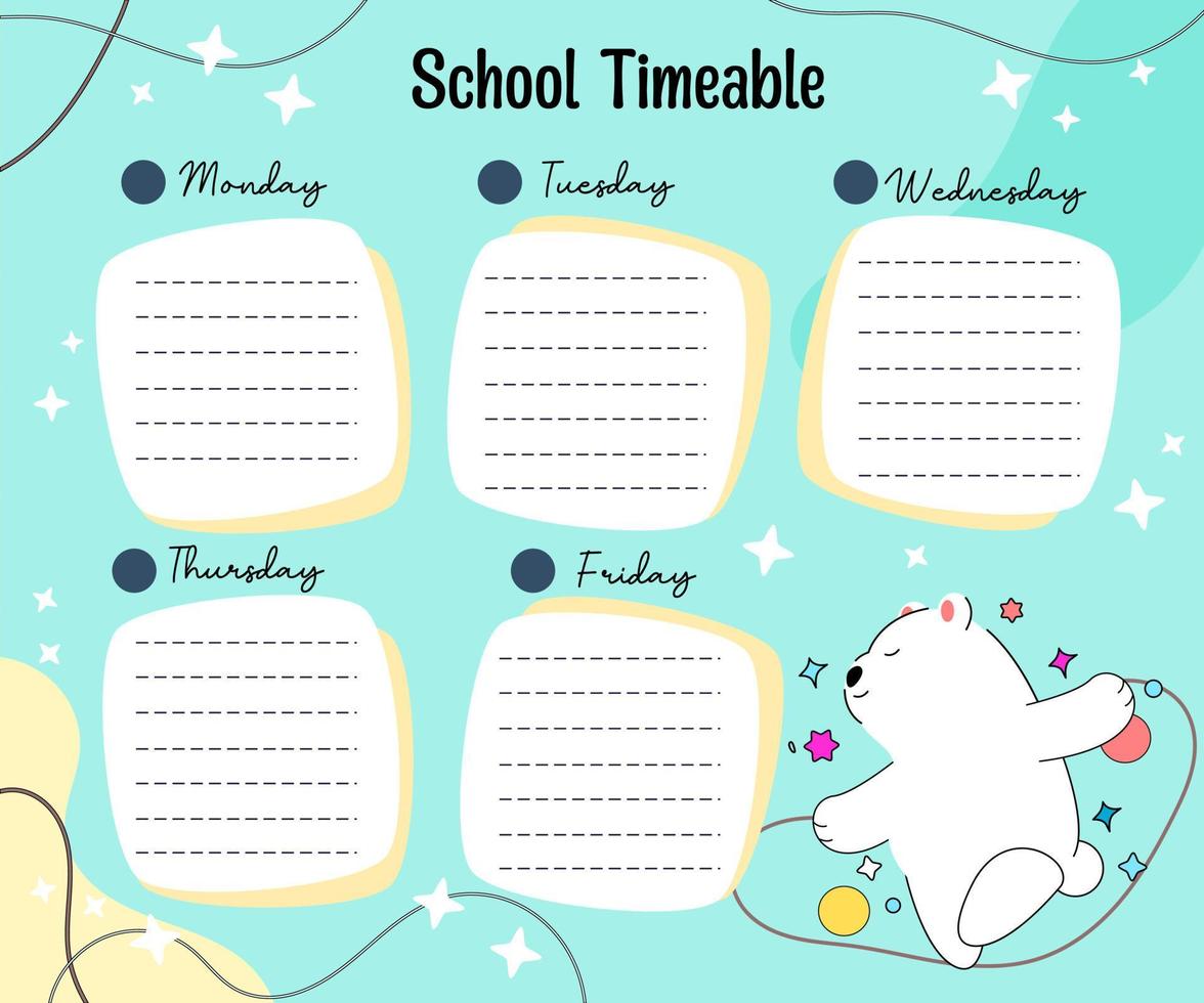 planner semanal ursinho kawaii vetor