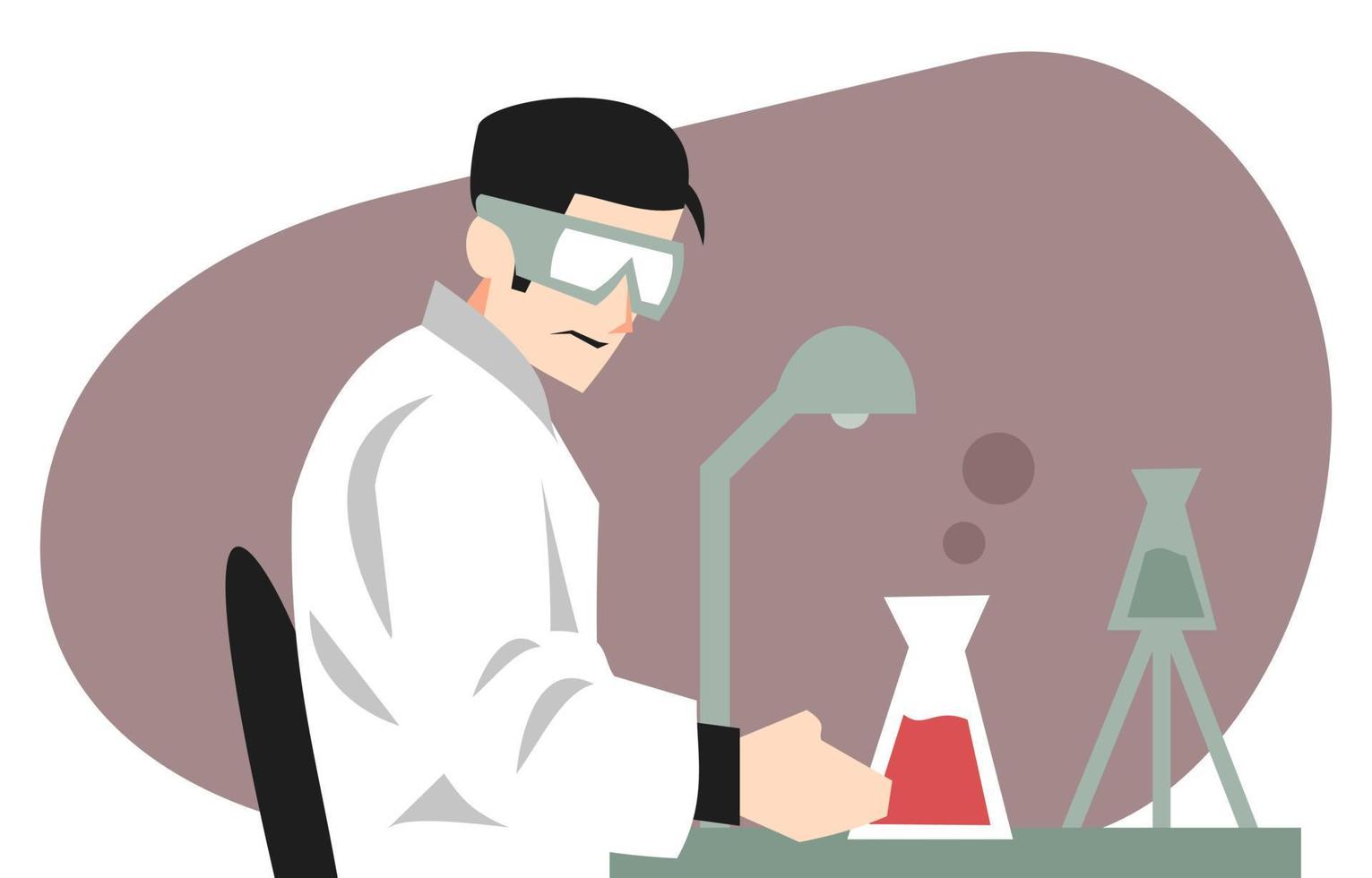 ilustração do cientista que trabalha no laboratório. temas de ciência, trabalho, experimentação, medicina, farmácia, criação, etc. vetor plano