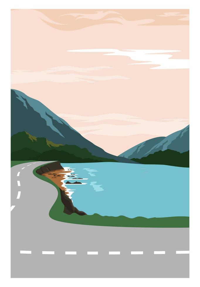 ilustração de uma estrada montanhosa na praia vetor