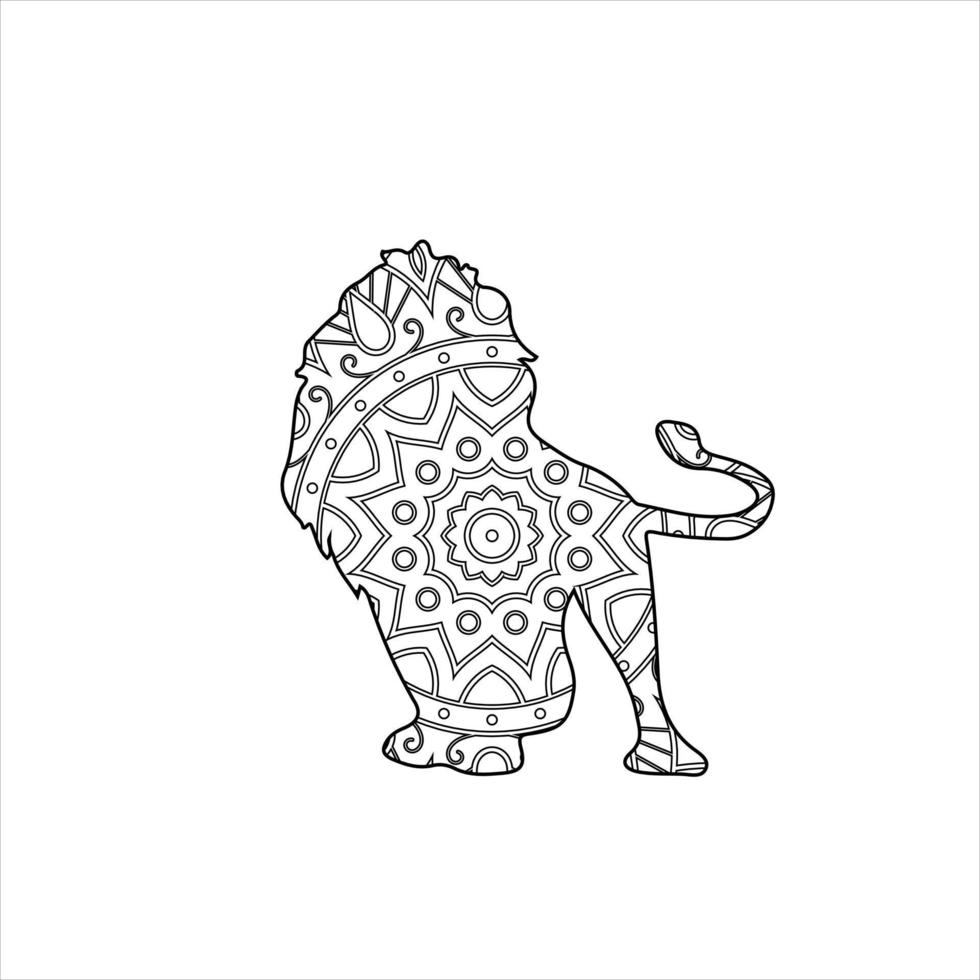 desenho de mandala de leão vetor para colorir para crianças e adultos