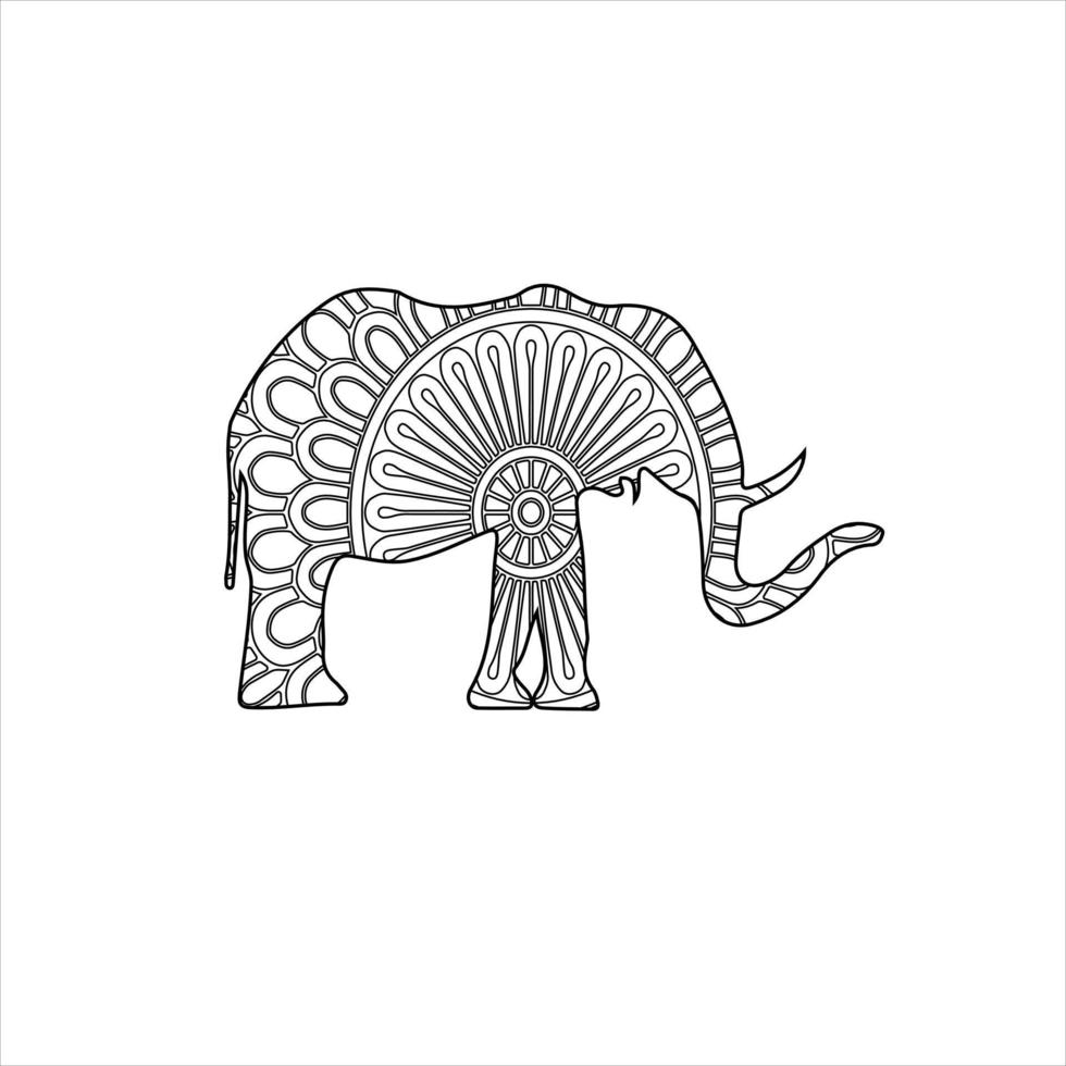 desenho de elefante mandala para colorir para crianças e adultos vetor