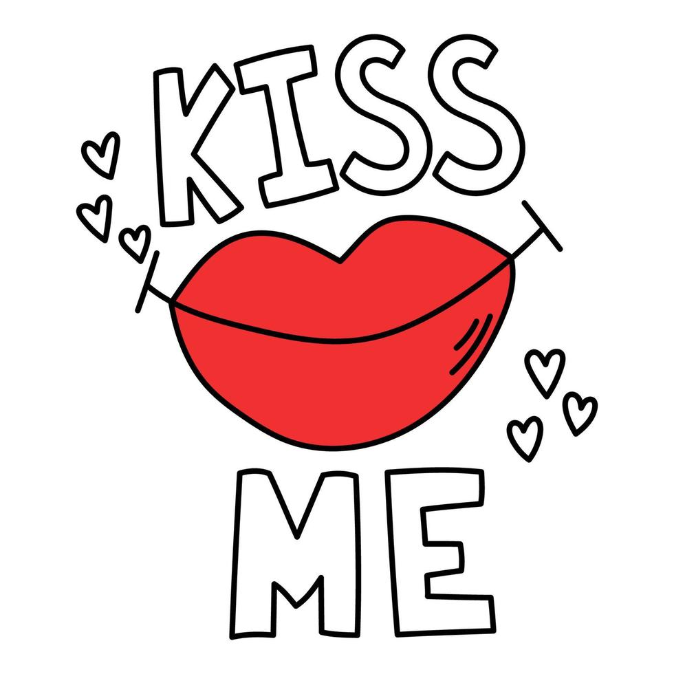 me beija. lábios vermelhos com a frase beije-me. ilustração vetorial vetor