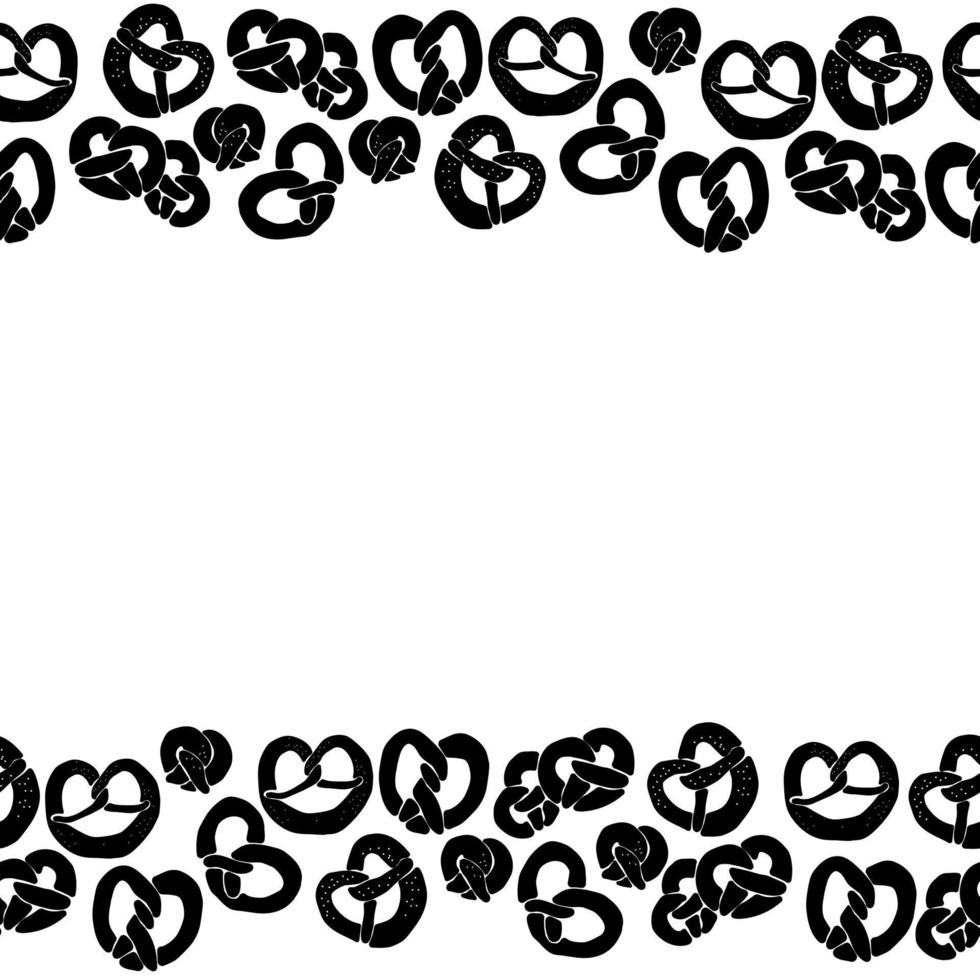 borda horizontal de silhuetas de pretzel, moldura decorativa de pães ornamentados para design vetor