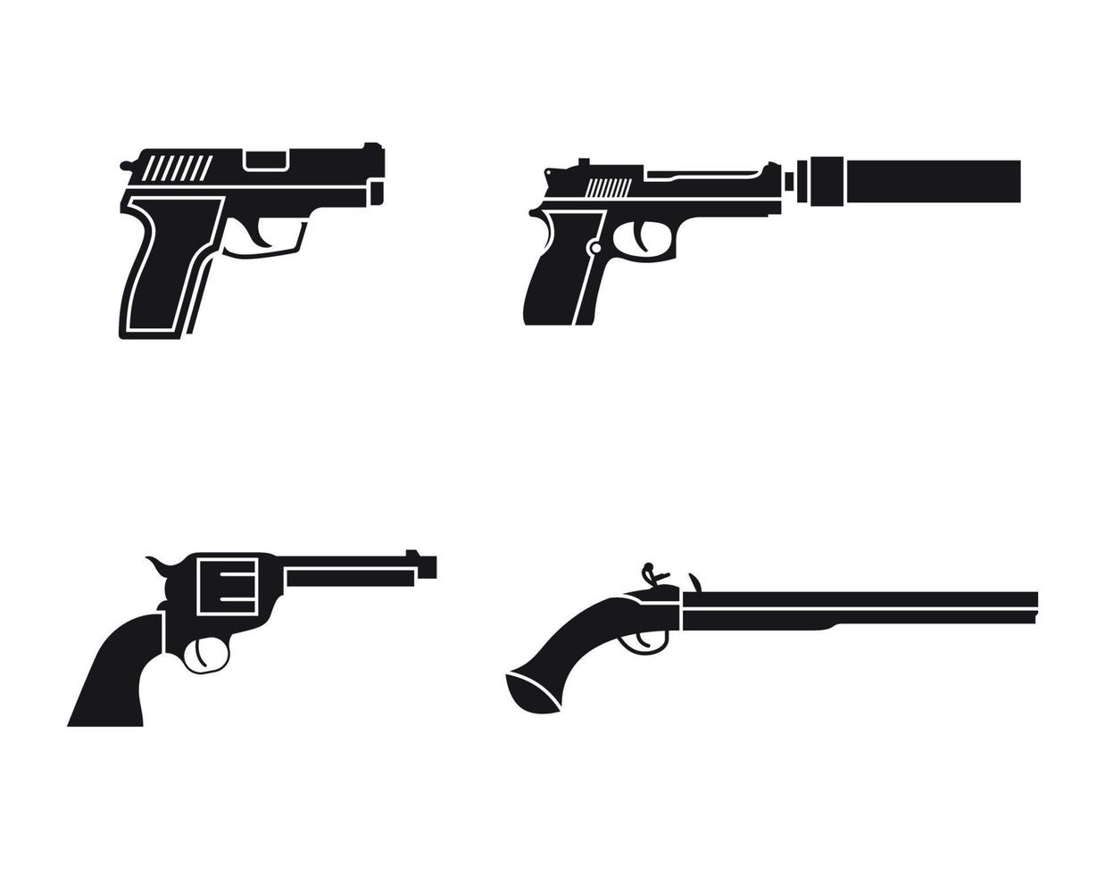 conjunto de ícones de arma. preto, isolado em um fundo branco vetor