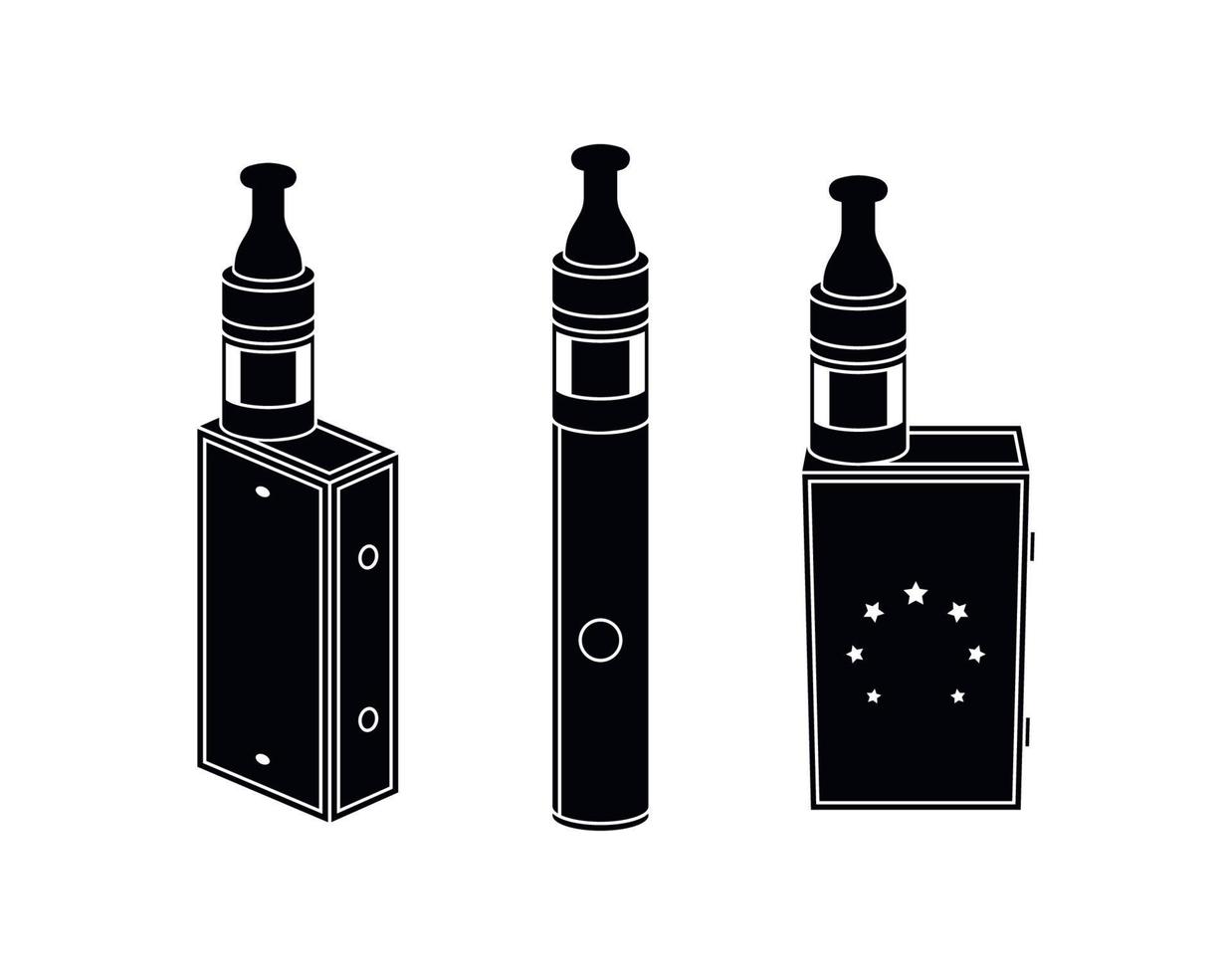 ícones de cigarro vaporizador, ícones vape pretos em um fundo branco vetor