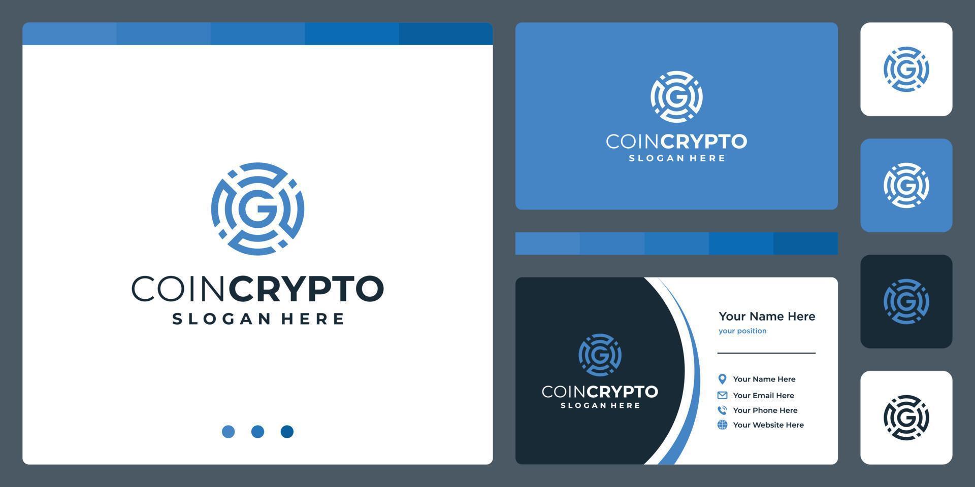 modelo de logotipo de criptografia de moeda com letra inicial g. vetor de ícone de dinheiro digital, cadeia de blocos, símbolo financeiro.