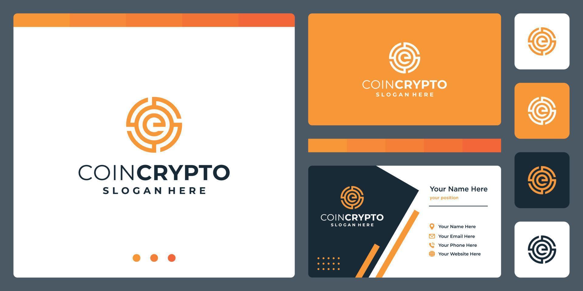 modelo de logotipo de moeda criptográfica com letra inicial e. ícone de dinheiro digital vetorial, cadeia de blocos, símbolo financeiro. vetor