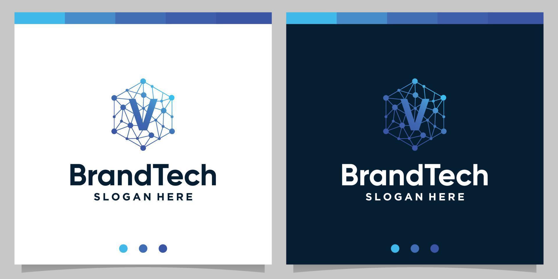 gradiente de logotipo abstrato de tecnologia blockchain com logotipo de letra inicial. vetor premium