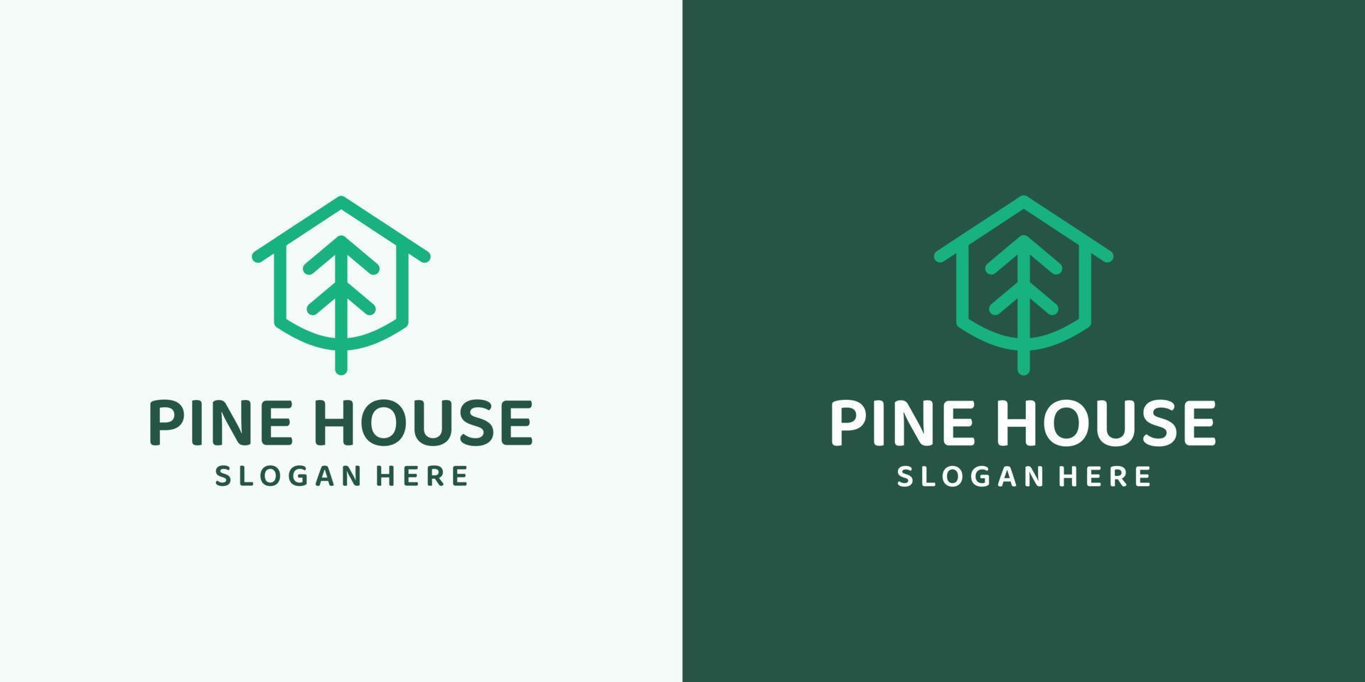 logotipo de vetor de ícone de logotipo de casa de pinheiro mínimo e simples com casa orgânica, ilustração de design de floresta de chalé