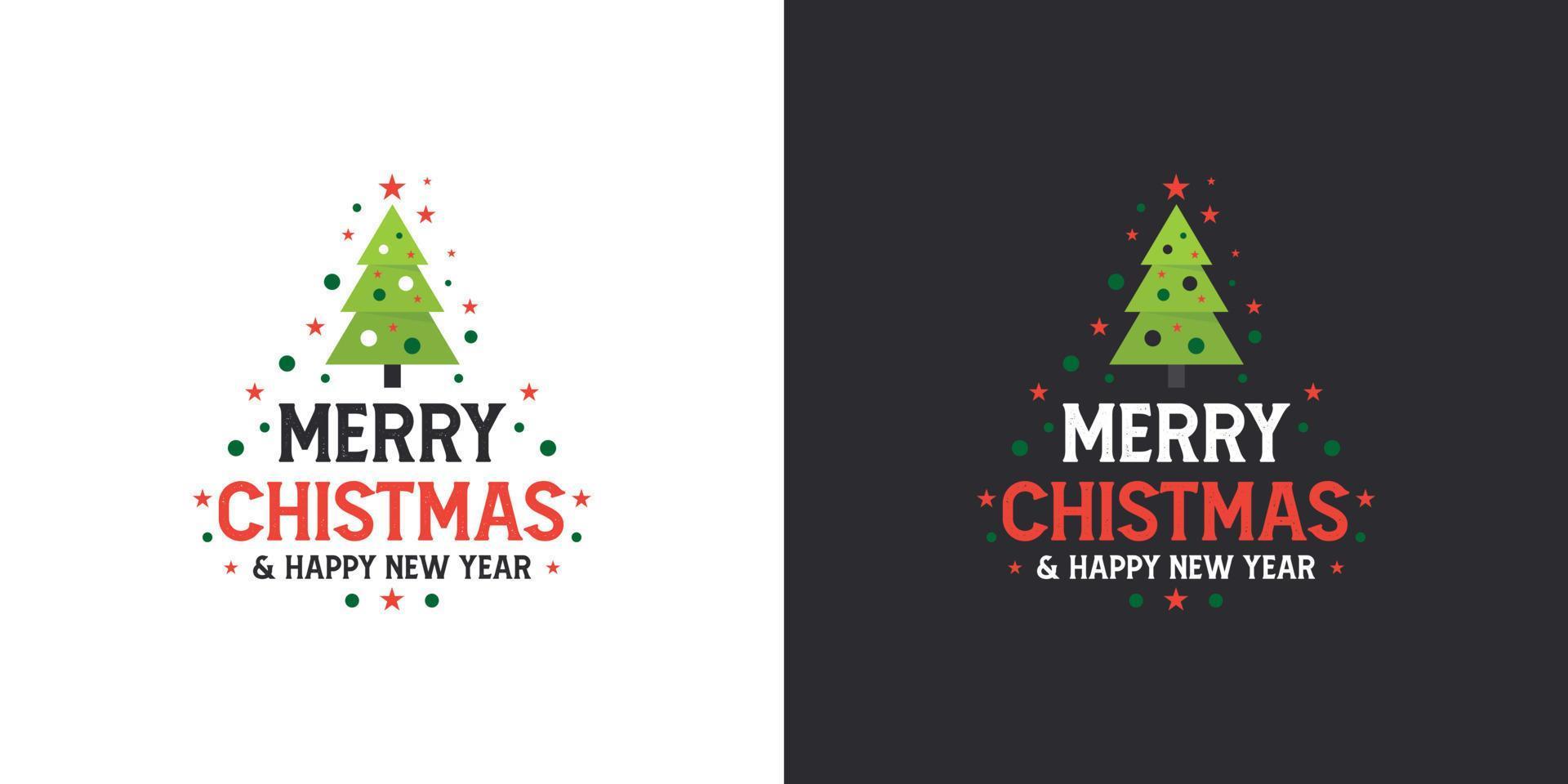 feliz natal e feliz ano novo design de texto. árvores de natal, logotipo de natal. logotipo vetorial, tipografia. vetor