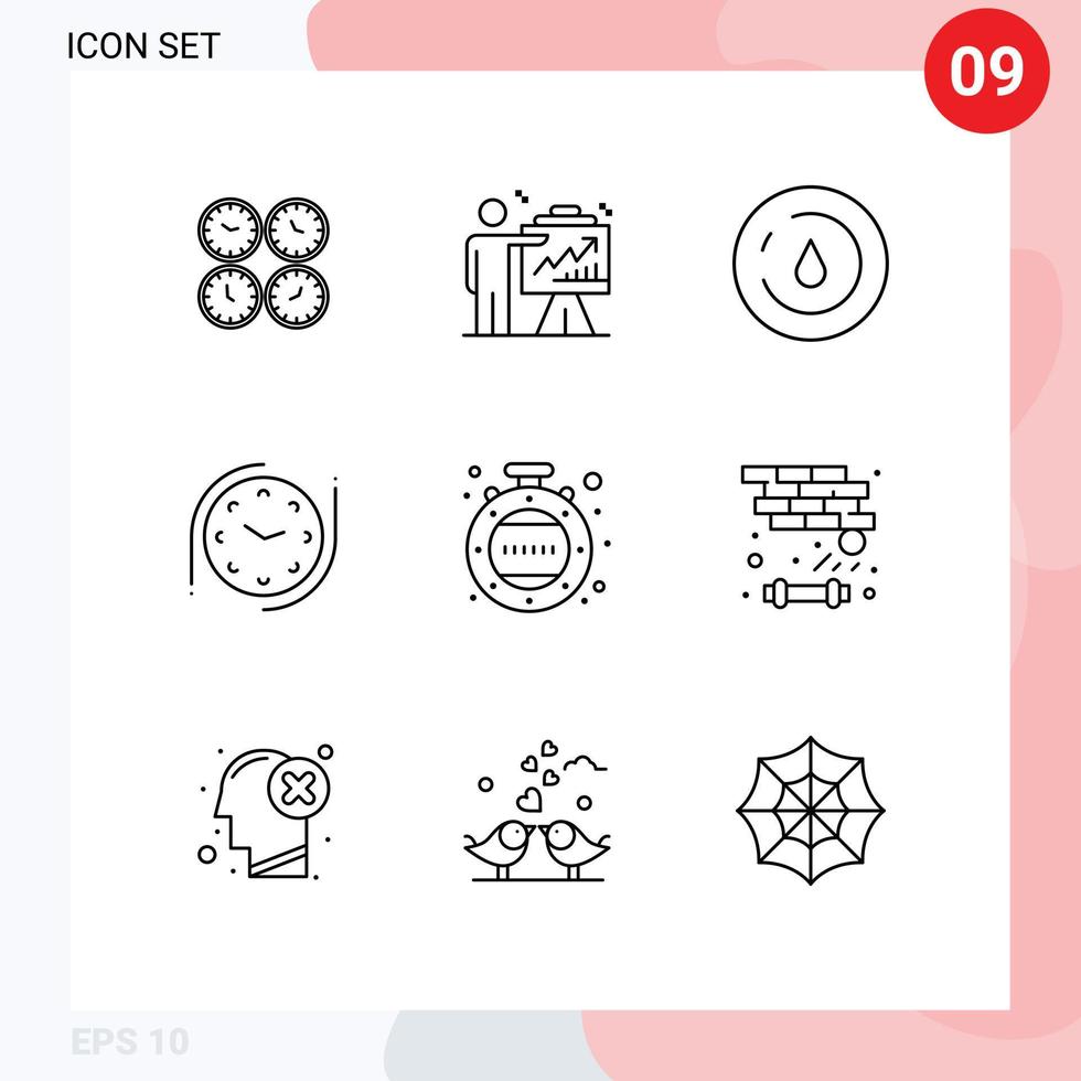 9 pacote de esboço de interface de usuário de sinais e símbolos modernos de elementos de design de vetores editáveis de energia de negócios de água de tempo