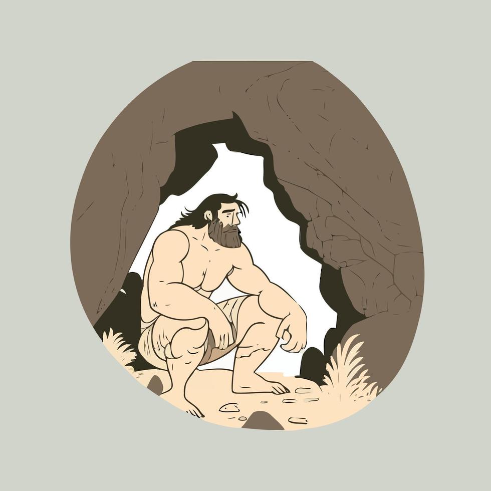 homem das cavernas primitivo barbudo forte vetor