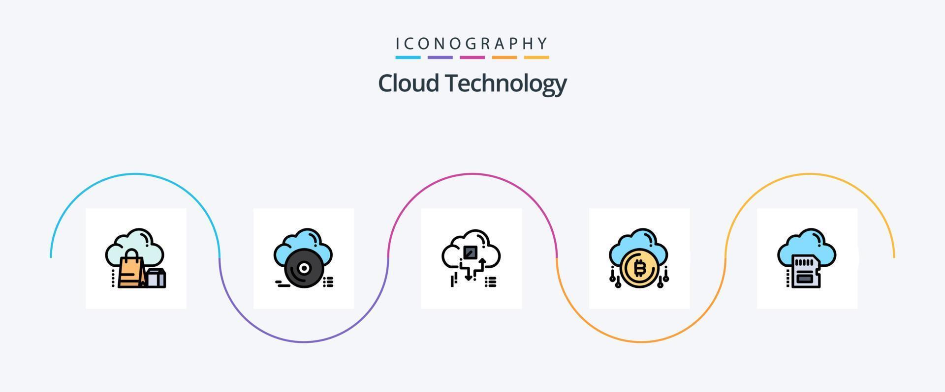 linha de tecnologia de nuvem cheia de pacote de 5 ícones planos, incluindo bit. nuvem. nuvem. compartilhar. rede vetor