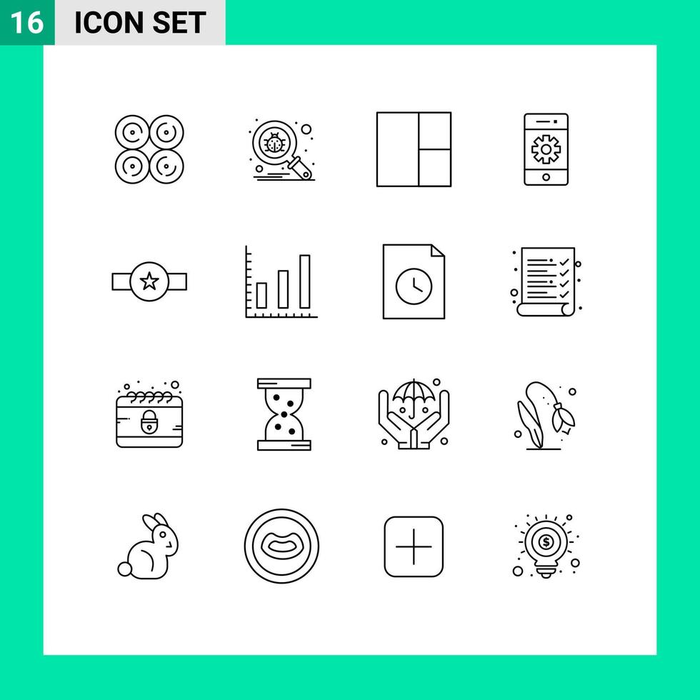 grupo de símbolos de ícone universal de 16 contornos modernos de elementos de design de vetores editáveis de telefone de smartphone de grade de nível militar