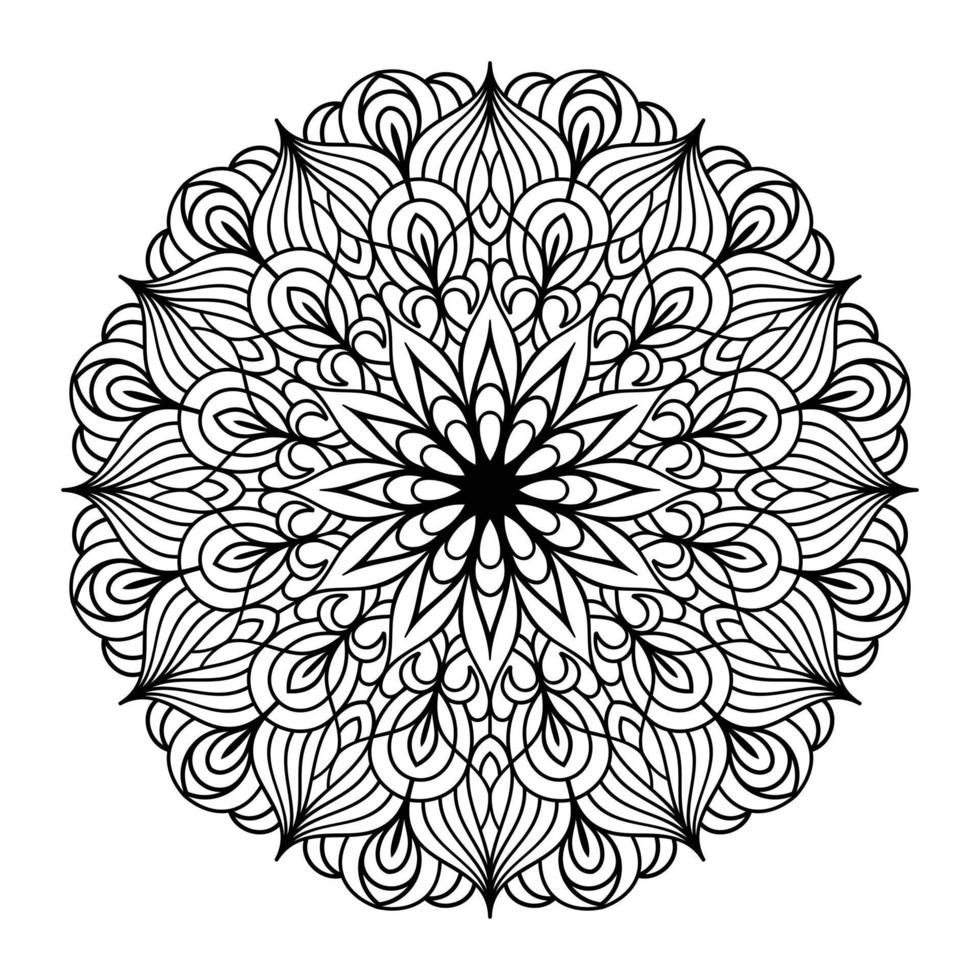 página de coloração floral de mandala para relaxamento de adultos, página de coloração de mandala preto e branco desenhada à mão arte de linha doodle, mandala adulta para interior de página de coloração vetor