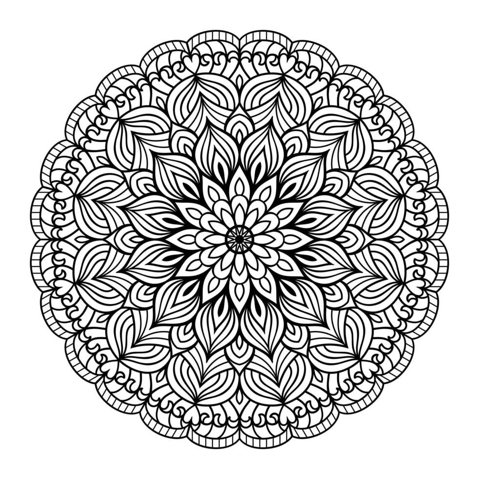 arte de linha floral de mandala delineada para páginas para colorir interior, página de coloração floral de mandala vetor