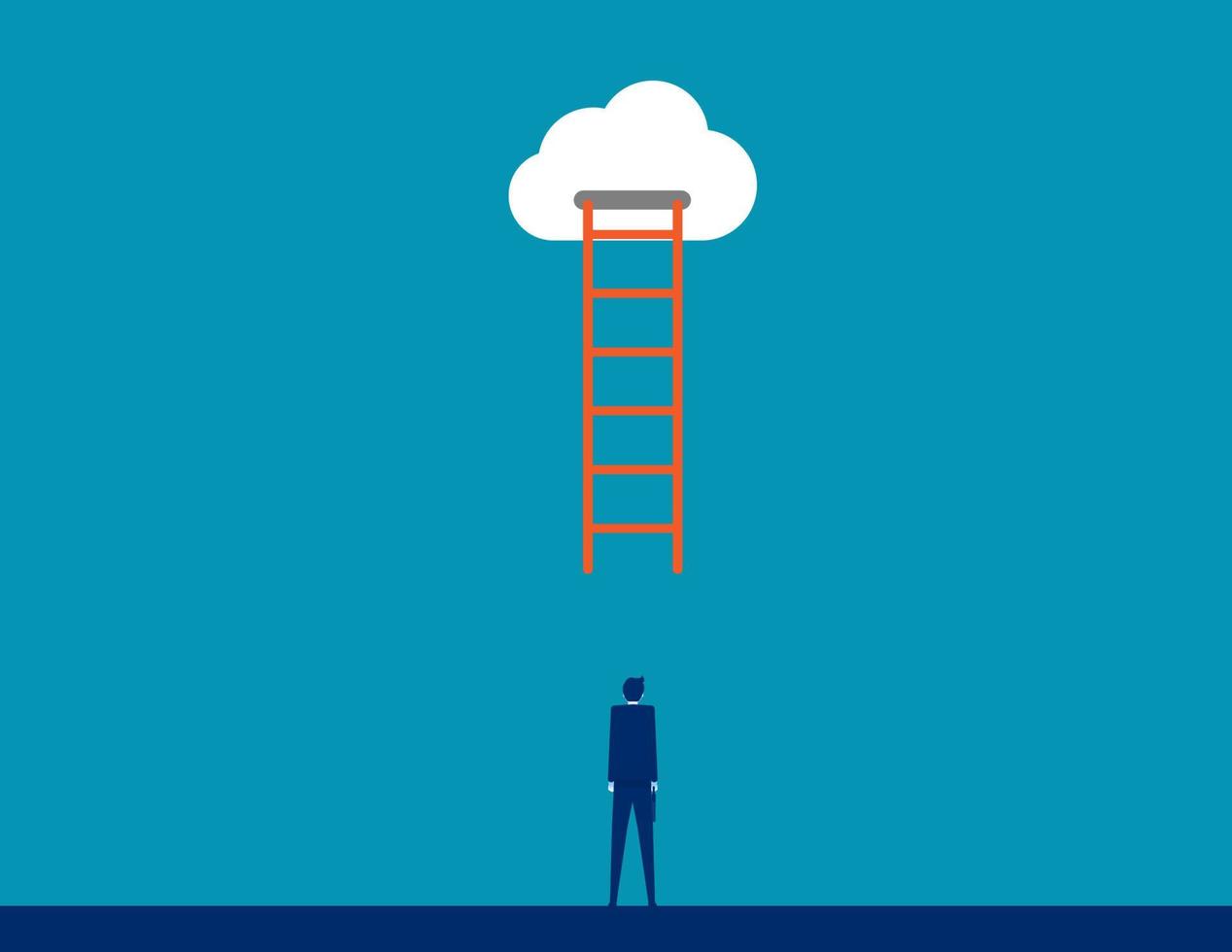 pessoa de negócios sob a escada. ilustração em vetor conceito de nuvem de negócios, a escada para a nuvem