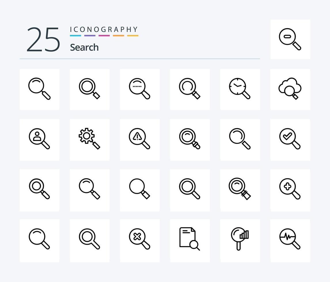 Pesquise o pacote de ícones de 25 linhas, incluindo navegar. procurar. lupa. nuvem. Assistir vetor