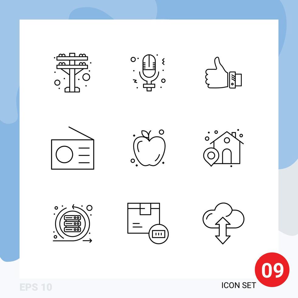 pacote de linha vetorial editável de 9 contornos simples de gadgets de negócios de rádio da apple polegares elementos de design vetorial editáveis vetor