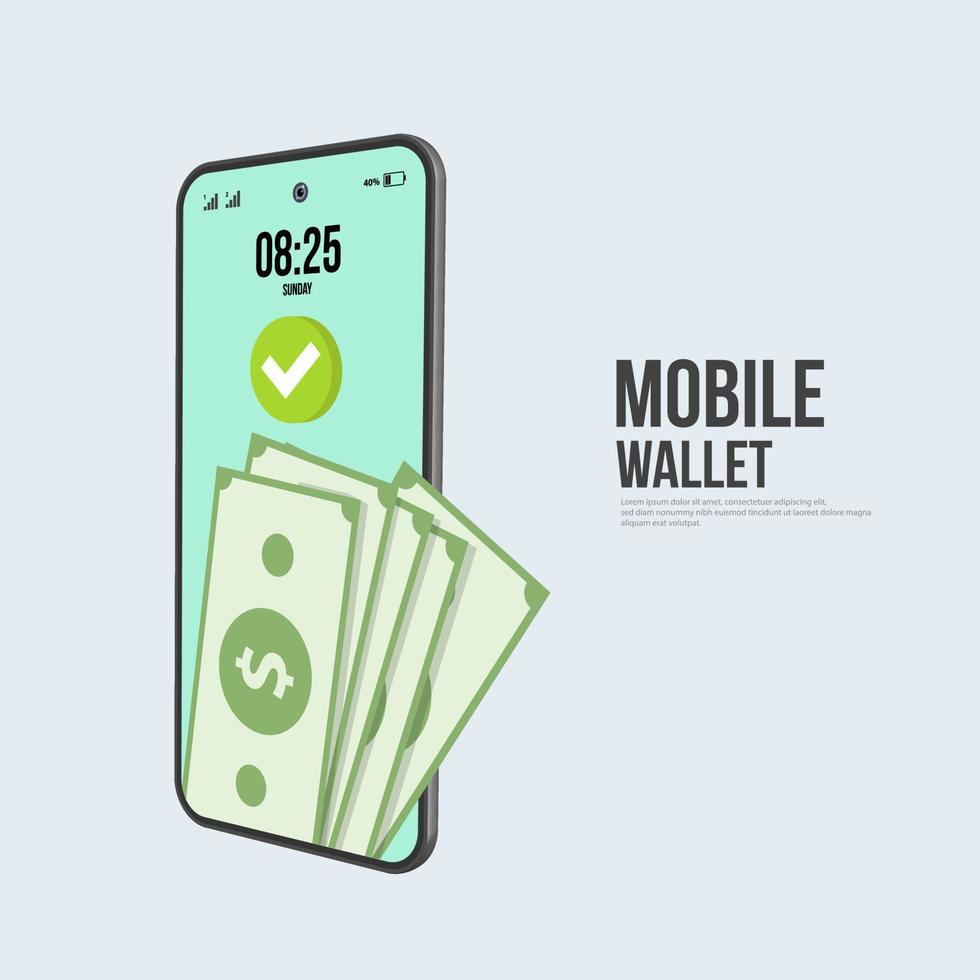 ícone de conceito de vetor de carteira móvel digital de vetor. tela do smartphone com carteira