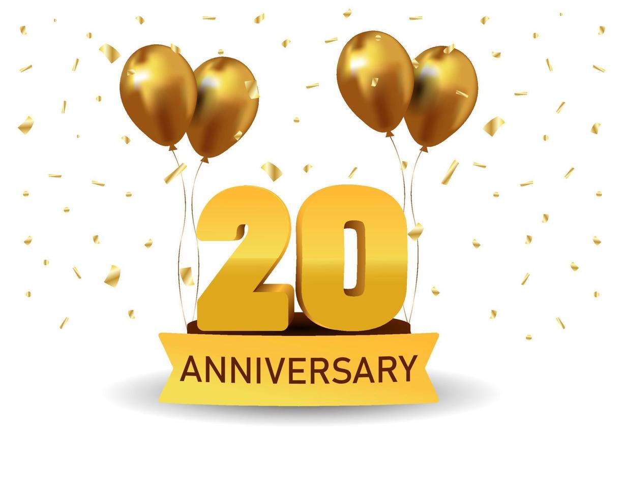 20 números de aniversário de ouro com confete dourado. modelo de festa de evento de aniversário de celebração. vetor