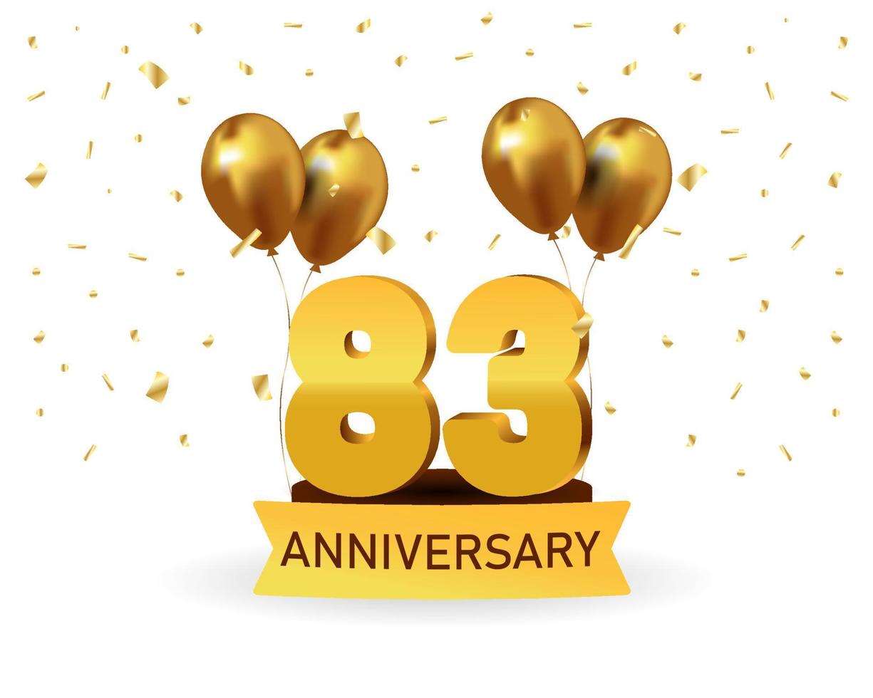 83 números de ouro de aniversário com confete dourado. modelo de festa de evento de aniversário de celebração. vetor