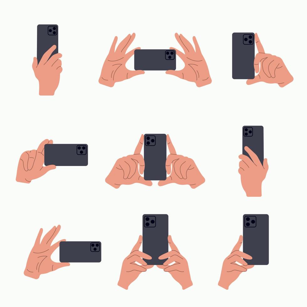 mão segurando um telefone celular usando vários programas e aplicativos. ilustração vetorial plana isolada em fundo branco vetor