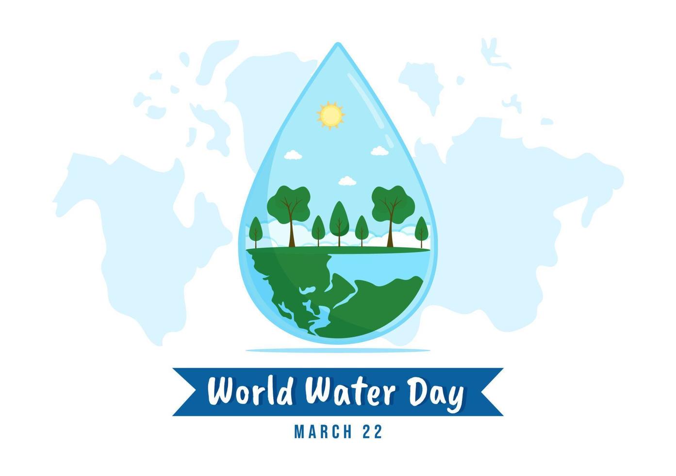 ilustração do dia mundial da água em 5 de março com gota d'água da terra para banner da web ou página de destino em ilustração de modelos desenhados à mão de desenho animado plano vetor