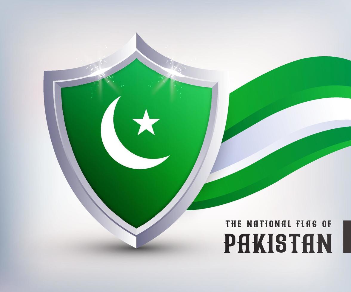 Projeto de vetor de bandeira de escudo de metal do Paquistão. modelo de design de escudo de bandeira do Paquistão. Projeto de bandeira nacional do Dia Independente do Paquistão.