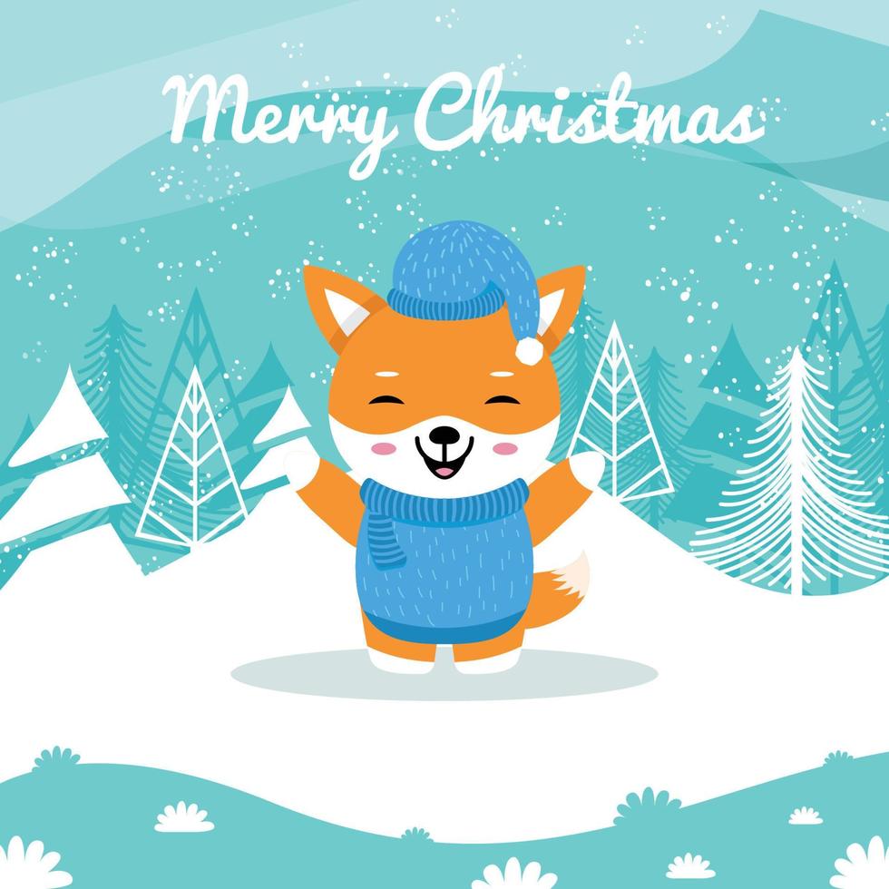 ilustrações de um animal fofo de raposa na neve, para saudações de natal, podem ser usadas para cartões, banners, pôsteres ou outras necessidades de design. vetor