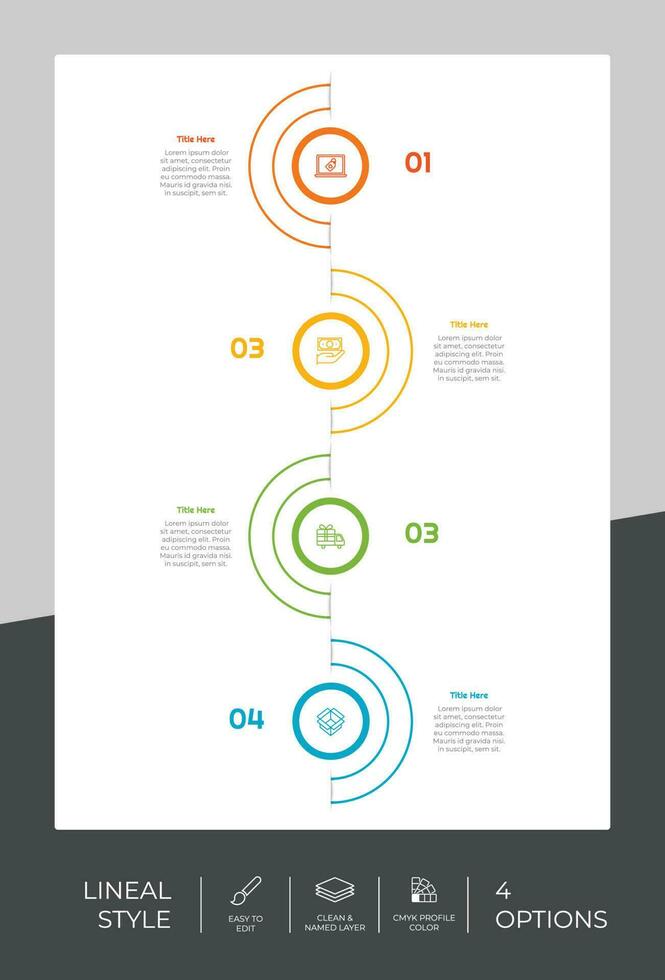 design de vetor infográfico de opção de círculo com estilo colorido de 4 opções para fins de apresentação. O infográfico de opção de linha pode ser usado para negócios e marketing